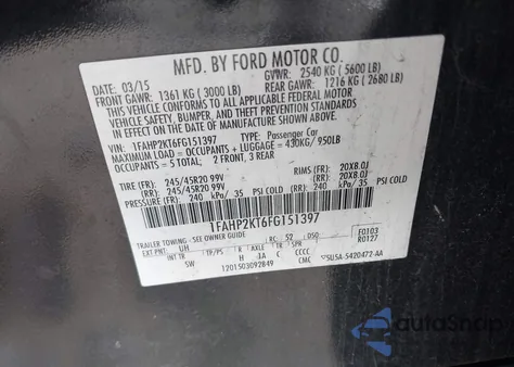 2015 Ford Taurus Sho z USA, uszkodzony, nr VIN 1FAHP2KT6FG151397